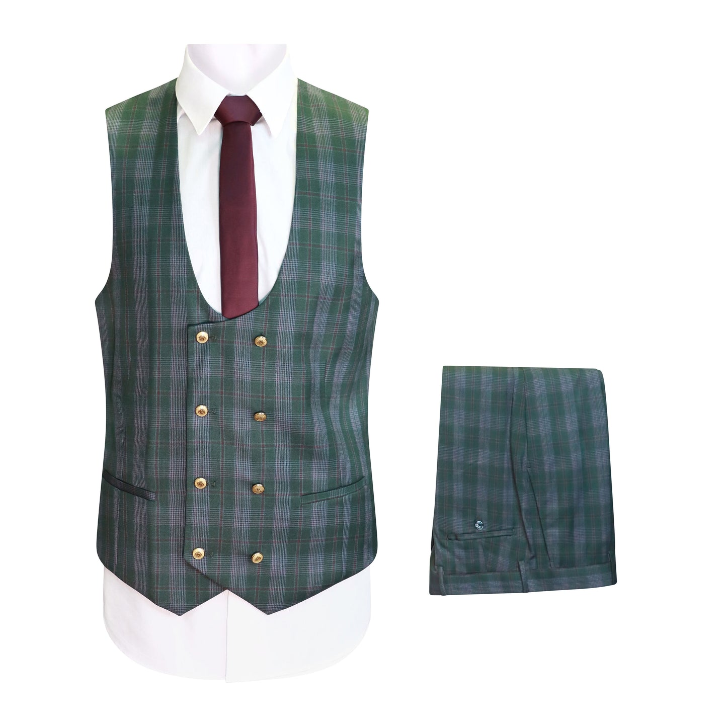 SLIM FIT GRN/PLM 3 PCS SUIT