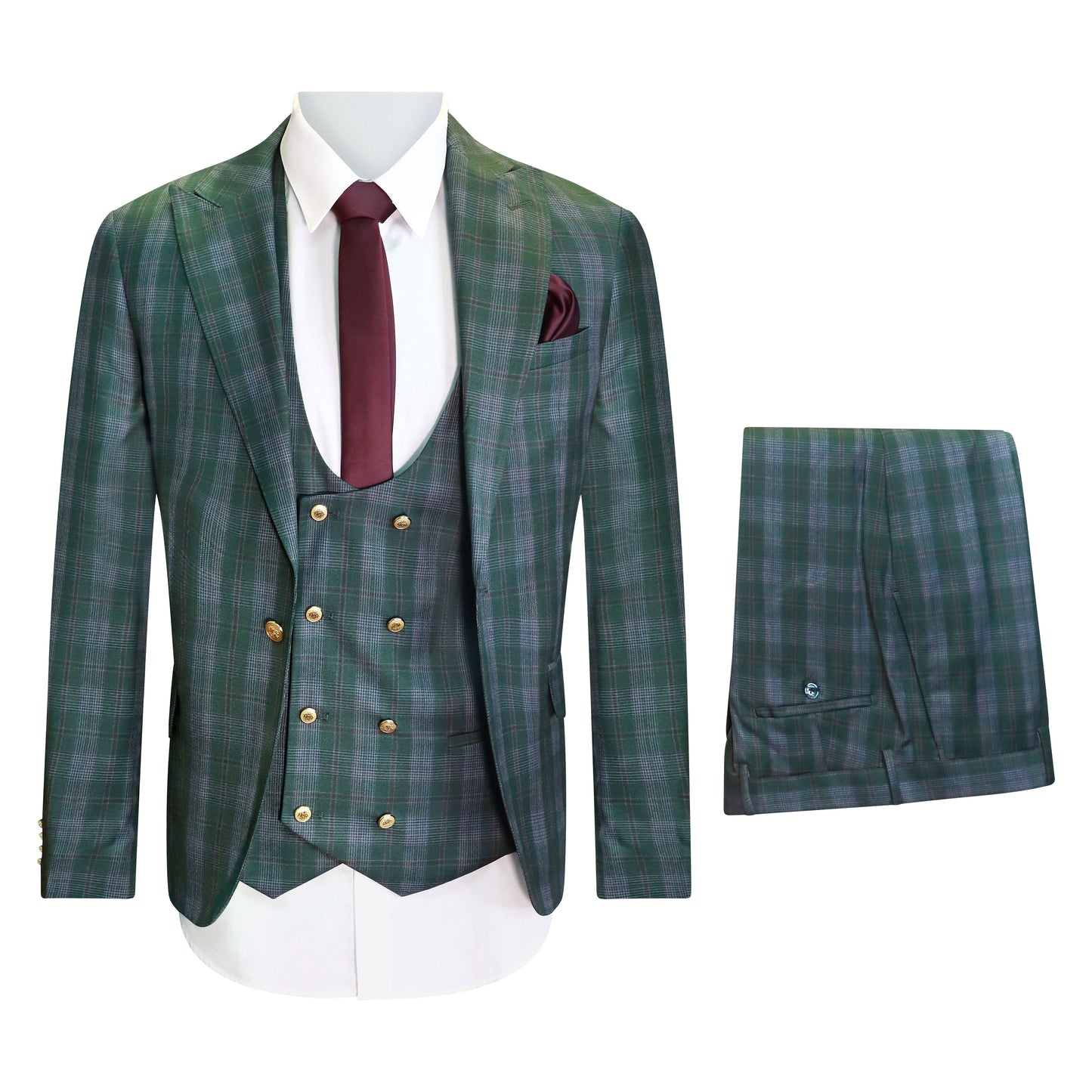 SLIM FIT GRN/PLM 3 PCS SUIT