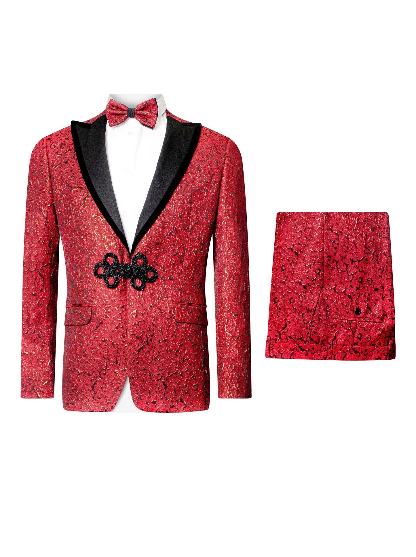 SLIM FIT SHAWL RED/BLK 2PCS TUX FANCYSUIT