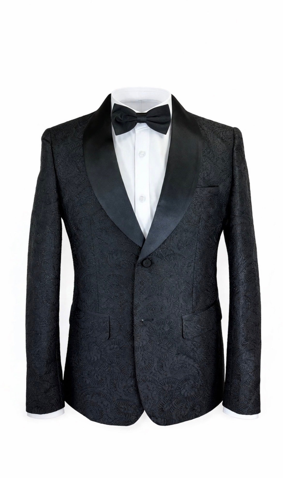 Black Shiny Flower Design Jacket