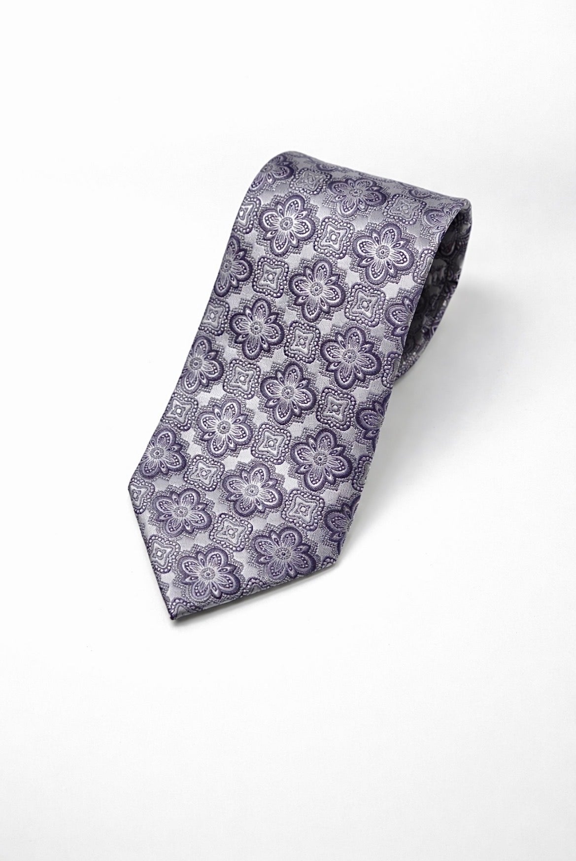 sliver and purple Floral Pattern Tie