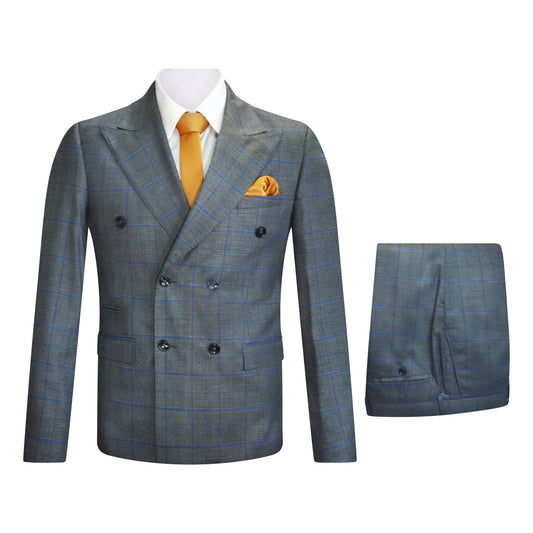 DOUBLE BREASTED GRY/BLU 2 PCS SUIT