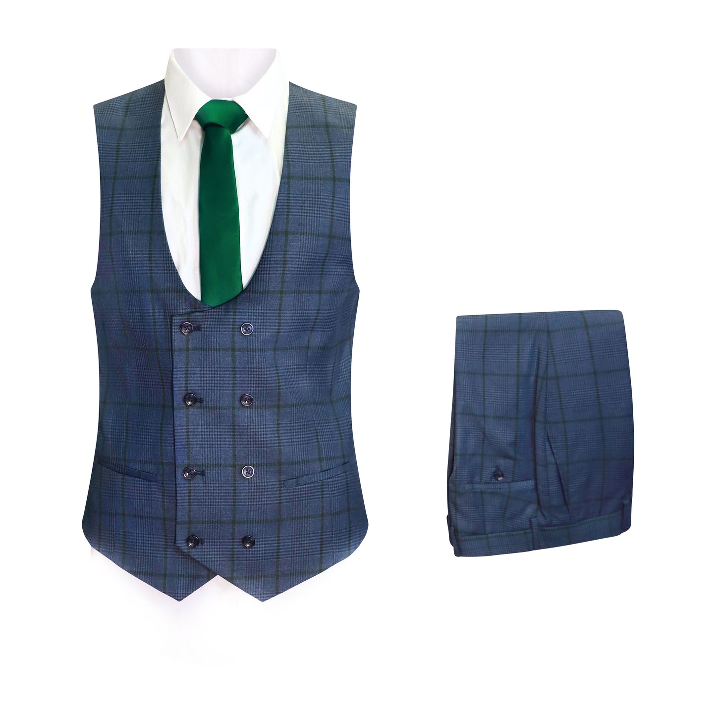 SLIM FIT BLU/GRN 3 PCS SUIT