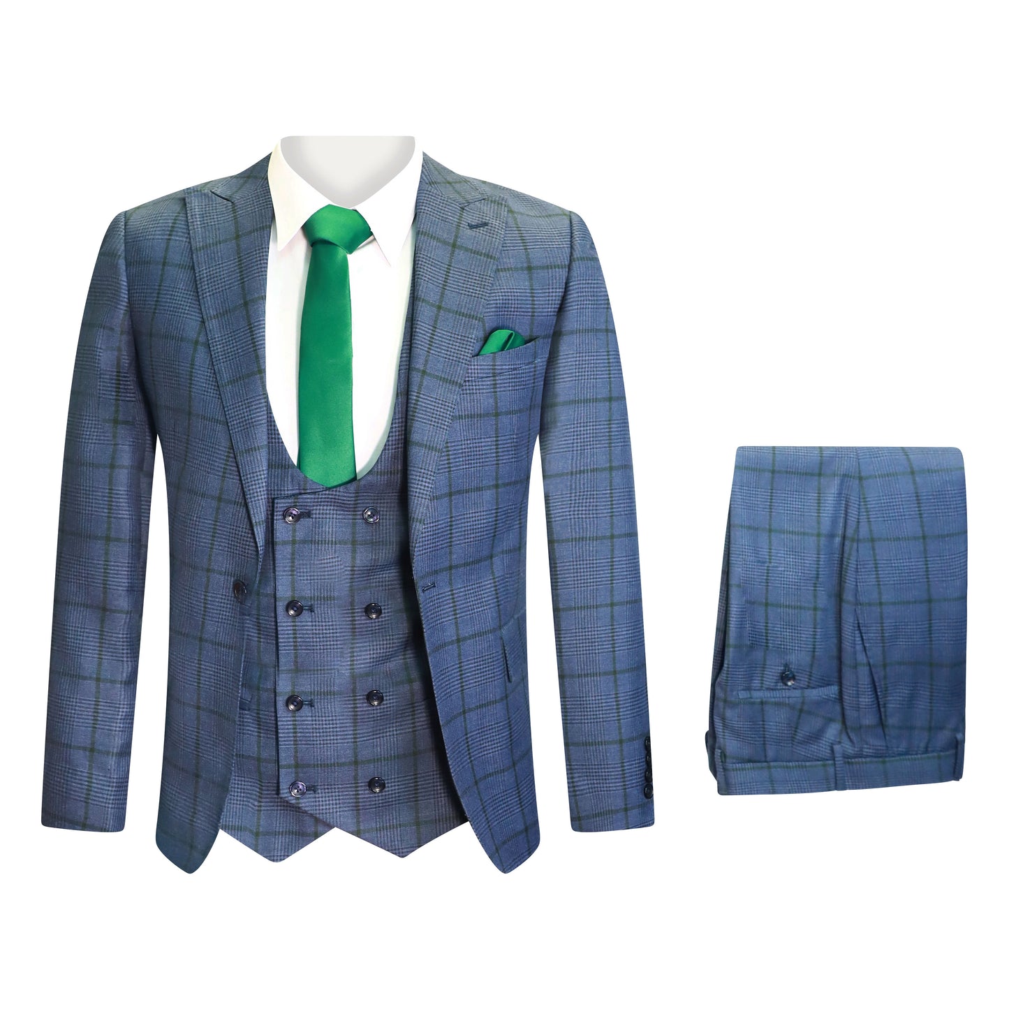 SLIM FIT BLU/GRN 3 PCS SUIT